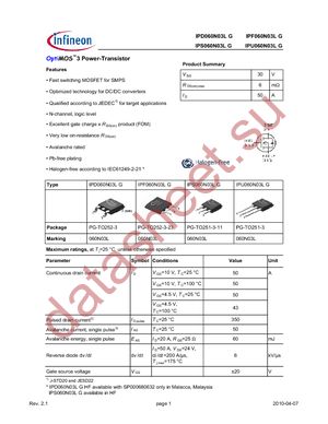 IPU060N03L G datasheet  